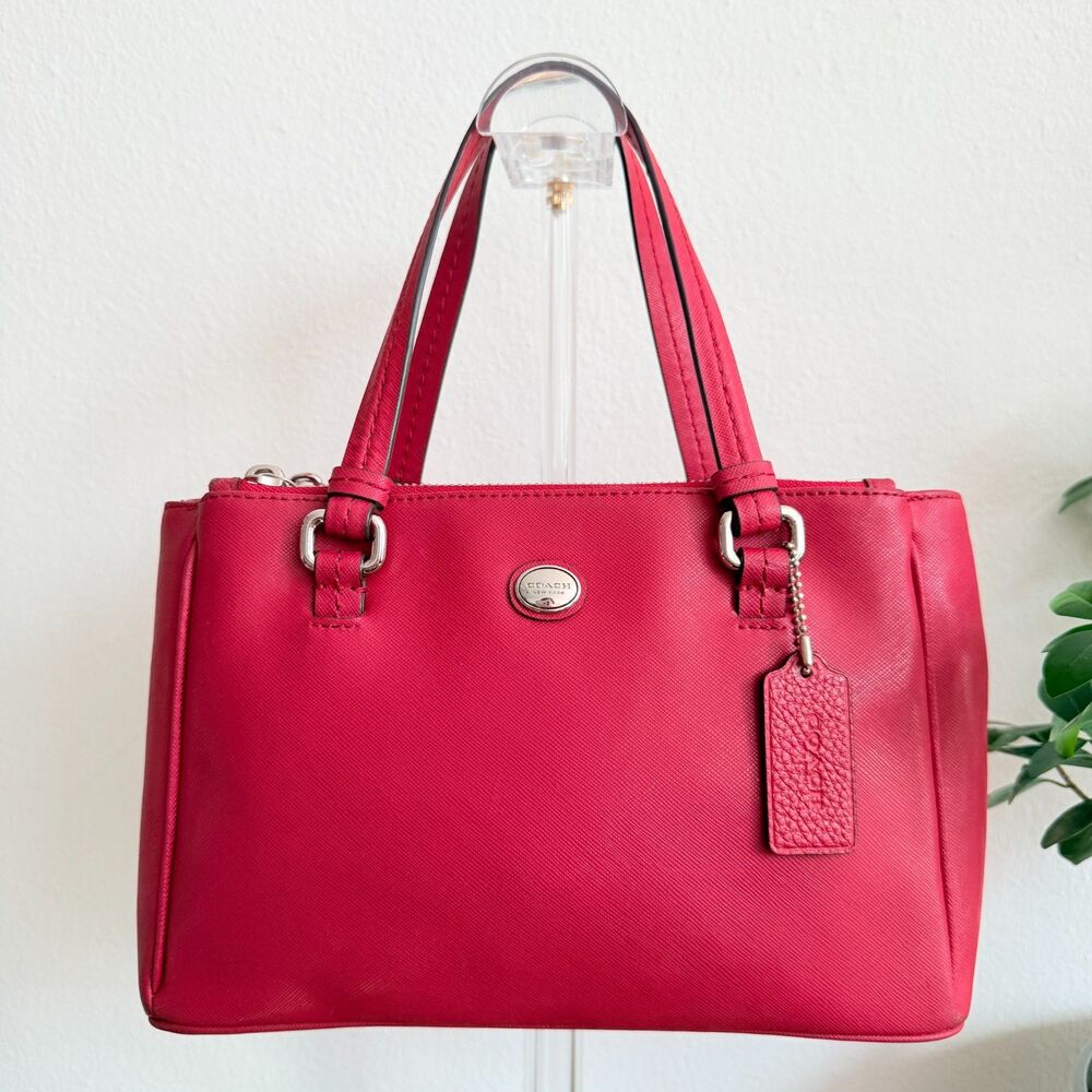 Coach Peyton Mini Carryall Satchel F32829 Red Leather Crossbody Bag Silver